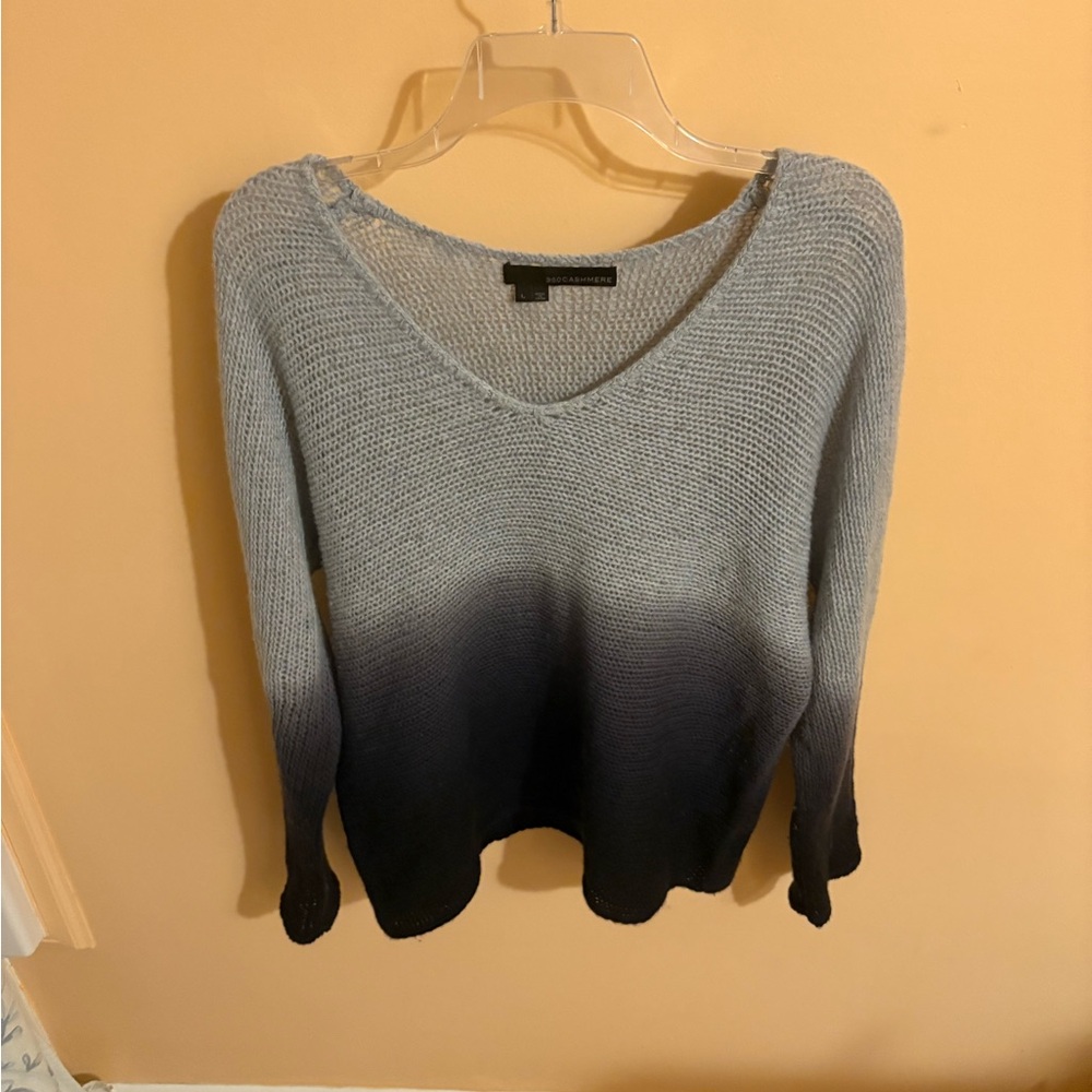 360 Cashmere 100% Cashmere Dip Dye Gray & Black Sweater